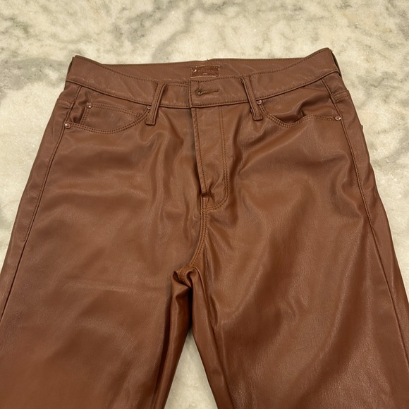 MOTHER The Mid Rise Dazzler Straight Leg Pants Friar Brown Faux Leather Size 29 - Picture 2 of 7